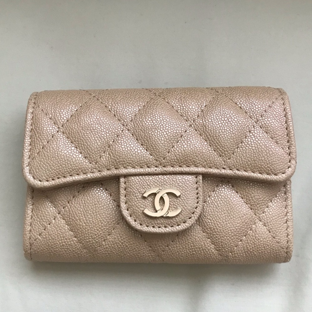 Chanel beige iridescent classic card holder